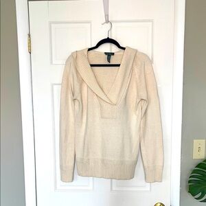 Lauren Ralph Lauren chunky white sweater coastal grandma hood L